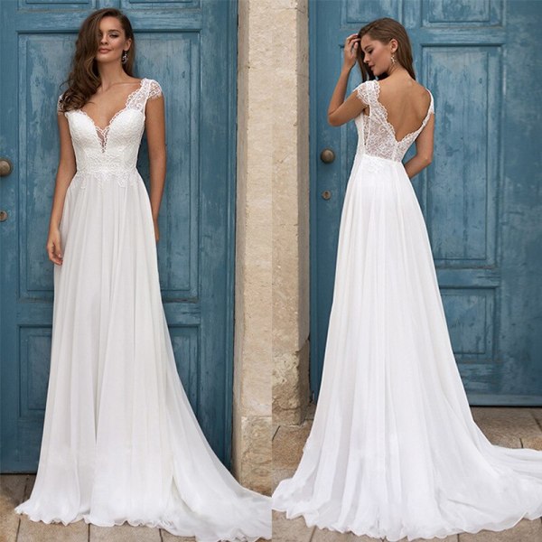 Boho vit djup v-ringad bröllopsklänning för kvinnor brudklänningar 2023 spets rygglös bohemisk vestido de noiva robe de mariée picture color 4