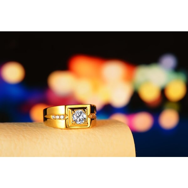 Herr Gult Guld Färg Ring Rund 0,5 Carat Zirconia Diamant Ring Bröllopsring Modetillbehör Present till män ZR033 US11