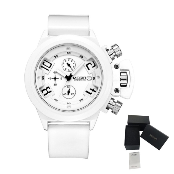 MEGIR Watch Lyx Sport Militärklockor Lysande Vattentät Quartz Armbandsur Klocka Chronograph reloj hombre 2002 White