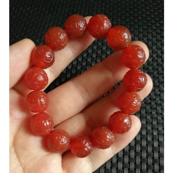 Naturligt röd agatarmband män kvinnor helande ädelsten Fina smycken Äkta agat snidade pärlor Elastiska pärlarmband armband 13.8mm