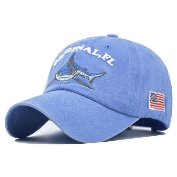 Tvättad cap Shark Hat 3D-broderade alfabetet baseballkepsar för män och kvinnor American Flag Cap NavyBlue Adjustable