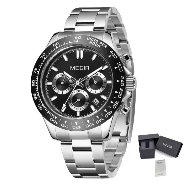 MEGIR Mode Män Affärsklockor i rostfritt stål Quartz Watch Top Märke Lyx Casual Armbandsur Vattentät klocka Reloj Hombre style1