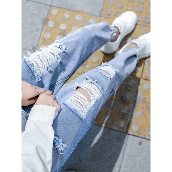 FINORD Harajuku Casual Vintage Ripped Boyfriend Jeans Dam Koreanska High Waist Harem Jeans Streetwear Punk Baggy Denim Byxor skyblue 4XL
