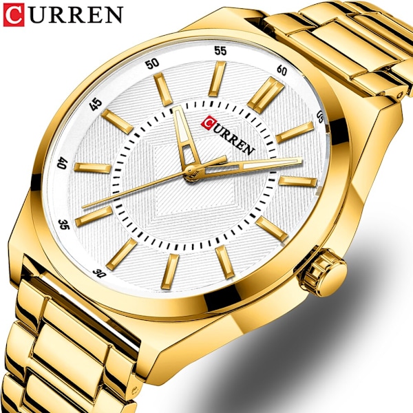 CURREN Klockor Herr Top Brand Lyx Quartz Classic Black Business Armbandsur Rostfritt stål Band Klocka Enkel gold white