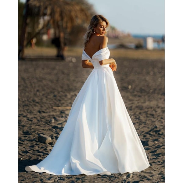 Strandbröllopsklänning för kvinnor 2023 Off The Shoulder Enkel A Line Princess Brudklänning Modern Robe De Mariee Anpassa Ivory 10