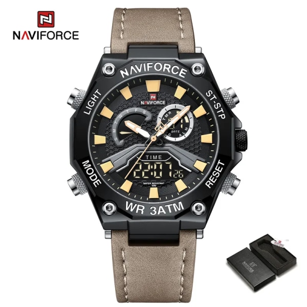 NAVIFORCE Herrklockor Militär Sport Herrar Kvarts Armbandsur Luminous Vattentät Digital Klocka BYBNWITH BOX