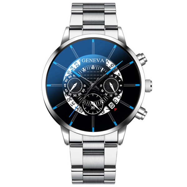 Herrmode watch med stålrem - Watch SilverSteelBeltBlackAndBlue