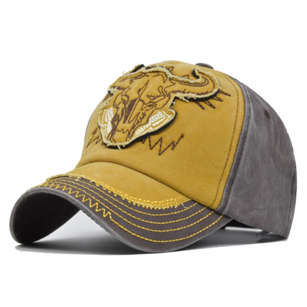 Tvättad cap Bull Head 3D broderad cap för män och kvinnor Retro Peaked cap Solhatt Partihandel Yellow Adjustable