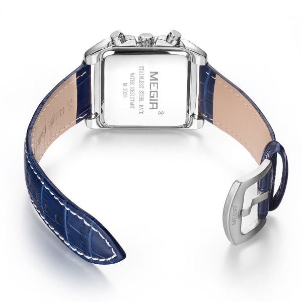 MEGIR Lyx Casual Mode Herr Kvarts Armbandsur Läderrem Vattentät Lysande Watch Chronograph 2028 BlueSilver
