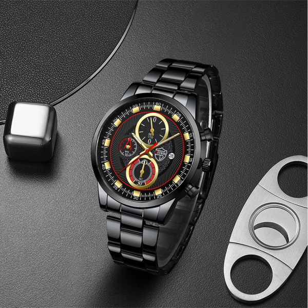 Märke Herrklockor Mode Herr Sport Rostfritt stål Quartz Armbandsur Man Klocka Business Casual Watch Steel Black Blue