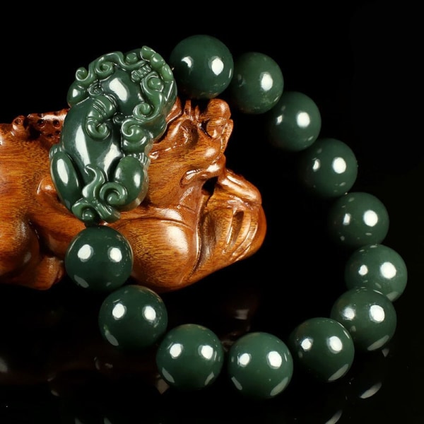 Naturligt Grön Hetian Jade Armband Män Kvinnor Certifierade Jades Sten Rund Pärla Elastiska Pärlor Amulett Armband Smycken Tillbehör Women 14MM