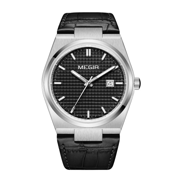 MEGIR Klockor för Män Mode Lyx Business Herrklocka Kronograf Vattentät Datum Läder Quartz Sport Armbandsur Klocka 8406 SilverBlue