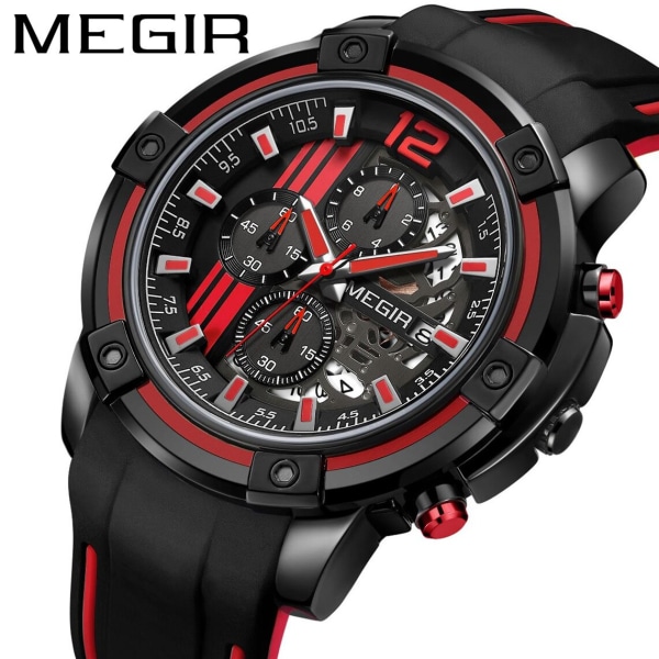 MEGIR Chronograph Herrsportklockor med silikonband Big Dial Military Quartz Watch Herrklocka Relogio Masculino Reloj Hombre WhiteBlack