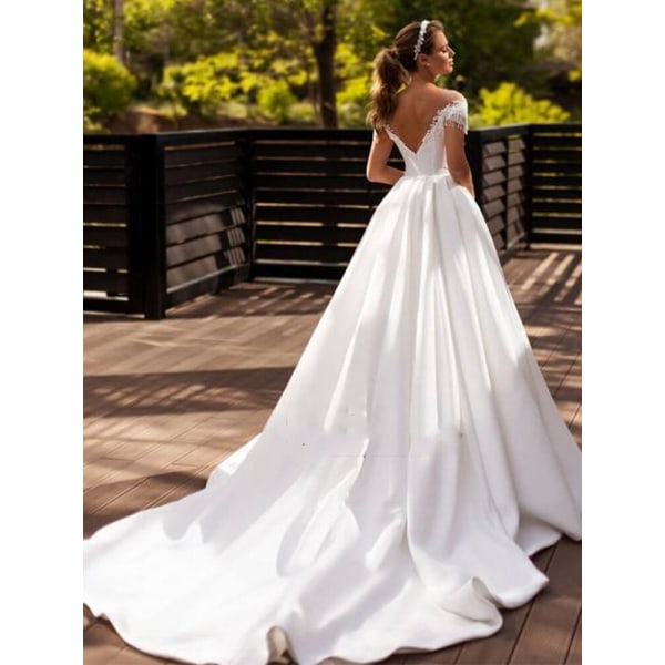 Elegant A Line Bröllopsklänning Enkel Spets O-hals Spets Applikationer Cap Brudklänning Rygglös Graceful Robe De Mariee 2023 Ivory 14