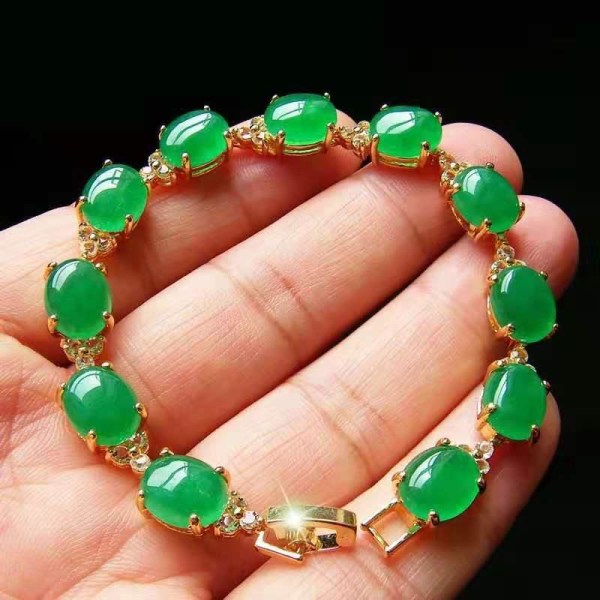 Naturligt grönt jade- och silverarmband kvinnor krysopras fina smycken armband äkta jades sten kalcedon armband presenter Green
