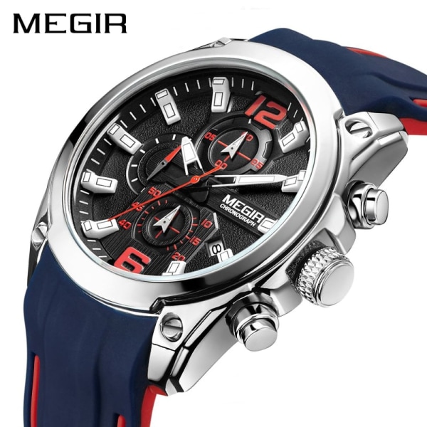 MEGIR Watch Silikonarmband Chronograph Herr Kvarts Watch Vattentät Armbandsur Relogio Masculino Man Clock MN2063GBE1