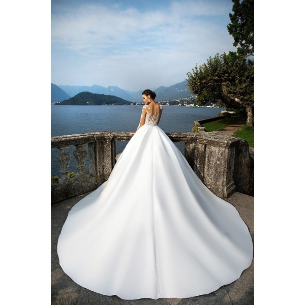 Elegant A-linje spets V-ringad brudklänning för kvinnor brudklänningar Rygglös fläck vestido de noiva robe de mariée white 14