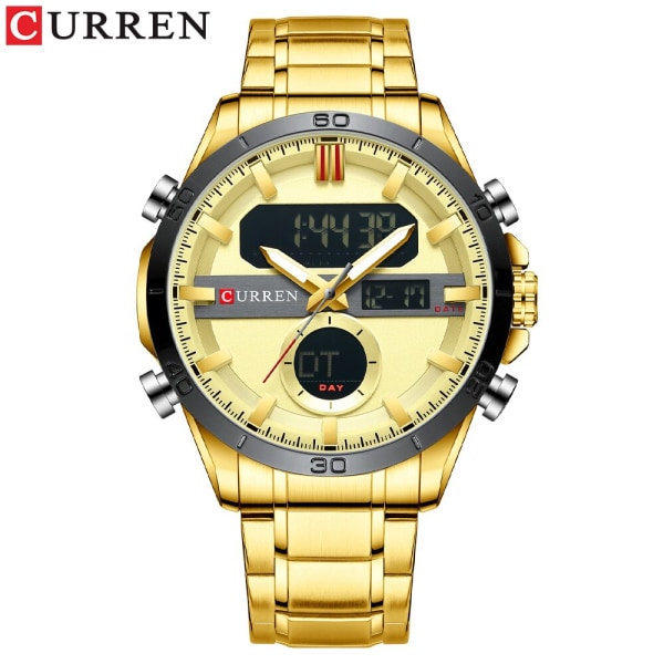 Watch för män CURREN Mode Sport Coola digitala klockor för män med kronograf i rostfritt stål Luminou armbandsur LED watch gold