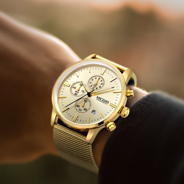 MEGIR Herr Quartz Watch Top Märke Lyx Armbandsur Vattentät Business Klocka Date Watch Chronograph reloj hombre 2011 Black