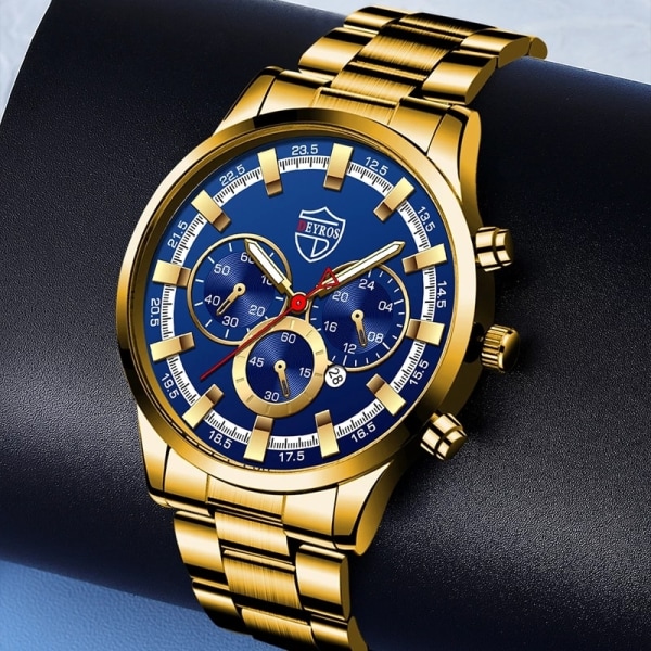 Watch i rostfritt stål Män Elegant armbandsur Quartz Business Manklockor För män Klassisk Noble Clock Mode Lysande Leather Black Gold