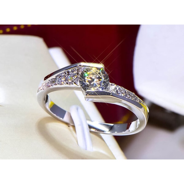 Tibetansk silver 0.5ct Zirconia ringar för kvinnor förlovningsbröllop med presentförpackning US7