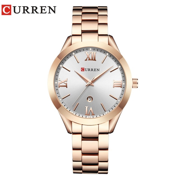 CURREN Damklockor Mode Vattentät rostfritt stål Dam Quartz Armband Set Dial Simple Luxury Business Armbandsur reloj rose white