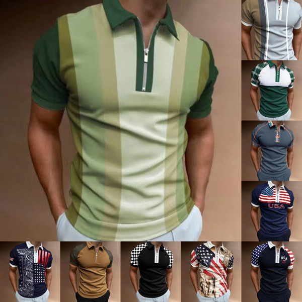 Vår och sommar Ny pikétröja Dragkedja Färgmatchande T-shirt för män Picture color 10 M