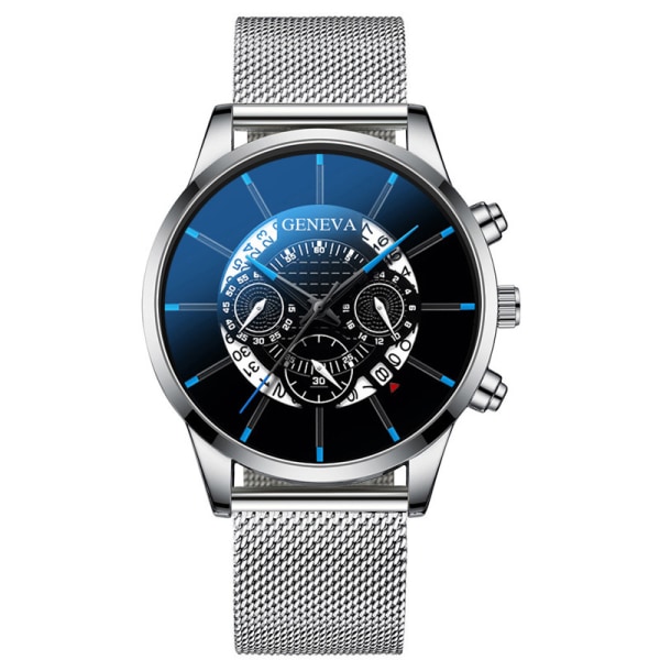 Herrmode watch med stålrem - Watch SilverMeshWithBlackAndBlue