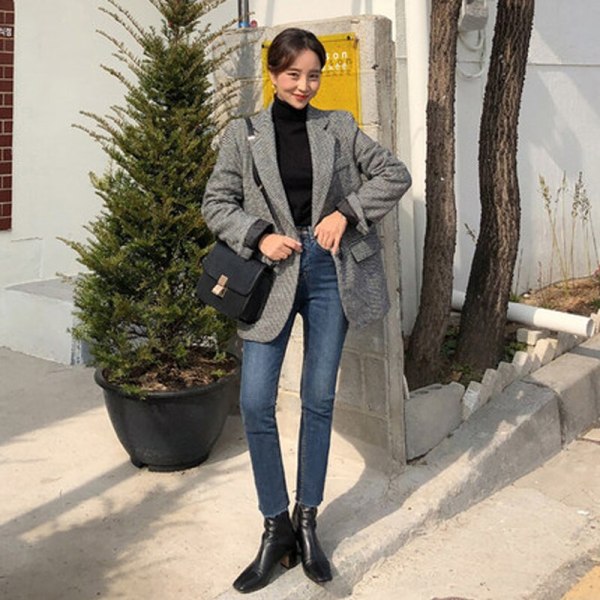 FINORDS Skinny Stretch Jeans med hög midja Kvinnor Push Up Casual Koreanska Jeans Streetwear Boot cut Jeans 2019 Höst Pencil Byxor Black 29