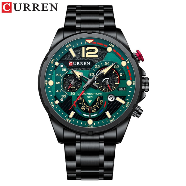 CURREN Automatisk watch rostfritt stål enkel watch Sport Lyxigt mode Vattentät kronograf Relogio Masculino black green