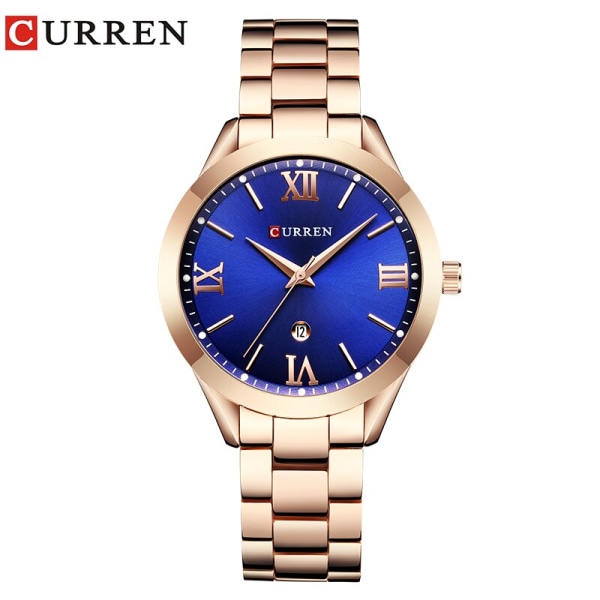 CURREN Original Watch Modemärke med Kvarts Datum Display Vattentät Watch Relogio Feminino rose blue