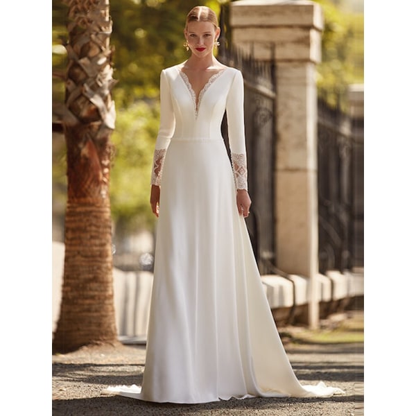 I OD Elegant Princess V-ringad Bröllopsklänning 2023 Pastrol Spets Applikation Brudklänning Mode Öppen RyggVestidos De Novia For Women Photo Color 14