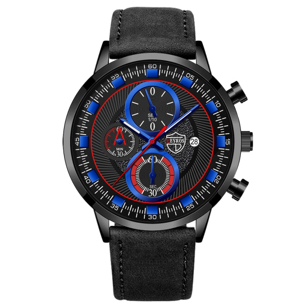 Märke Herrklockor Mode Herr Sport Rostfritt stål Quartz Armbandsur Man Klocka Business Casual Watch Leather Black Blue