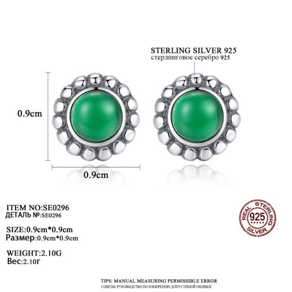 Söta thailändska silverblomformade örhängen för kvinnor Vintage svart och grön zirkon kvinnliga fina smycken julklapp Green