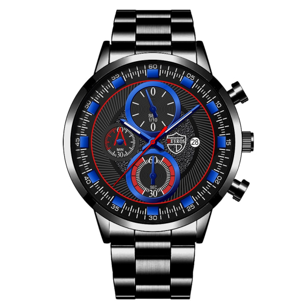 Märke Herrklockor Mode Herr Sport Rostfritt stål Quartz Armbandsur Man Klocka Business Casual Watch Steel Black Blue