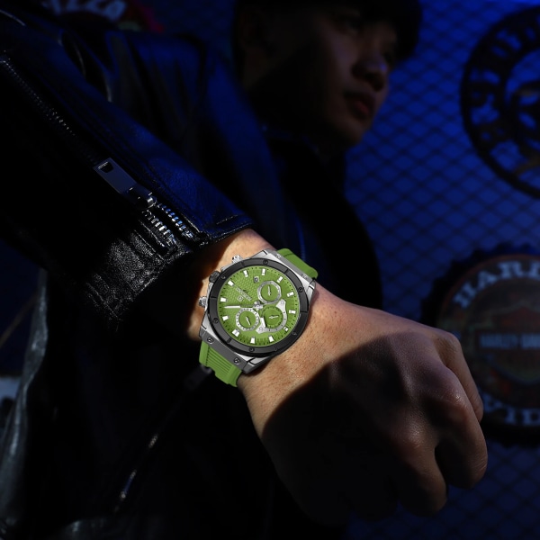 Avslappnade klockor för män Kronograf Datum Vattentät Luminous Man Armbandsur med Silikonband RD83969MX