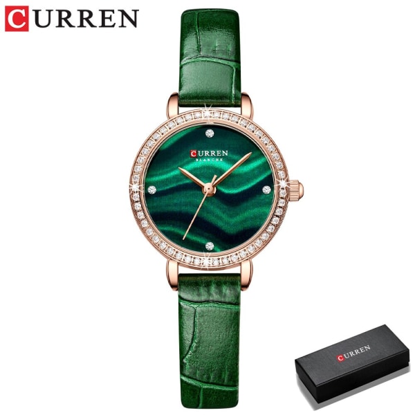 2021 CURREN Fashion Luxury Stars Damklocka med Starry Sky Dial Läderklocka Strassarmbandsur Dam green box