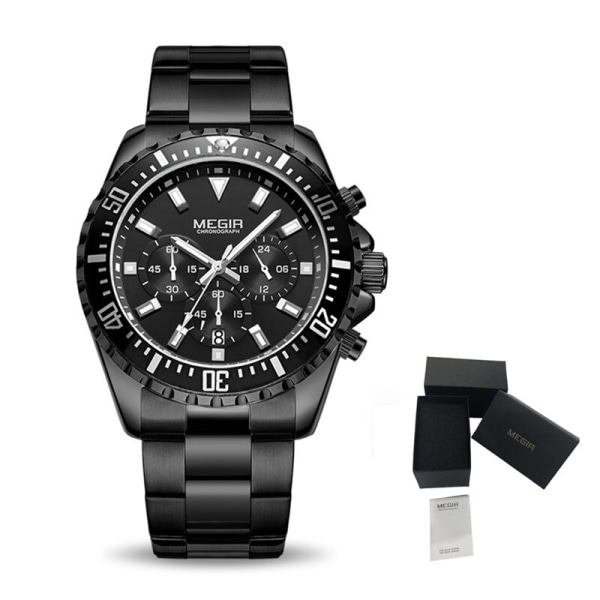MEGIR Märke Lyx Watch Business Quartz Klockor Vattentät Lysande Armbandsur För Herr Watch manlig Kalender 2064 Black
