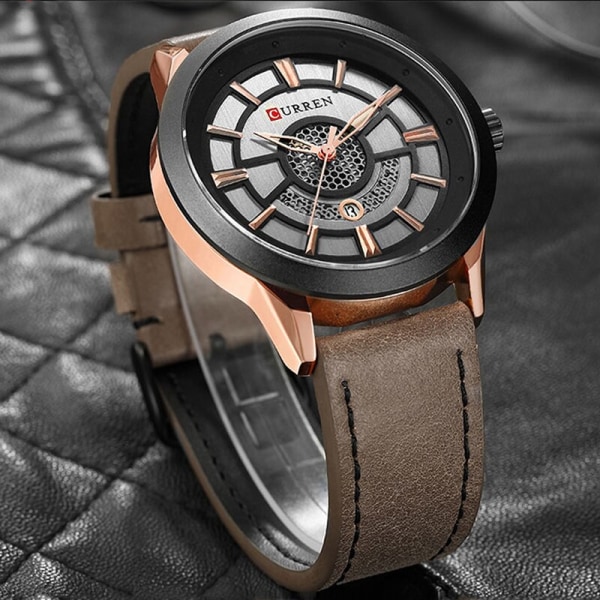 Relogio Homem 2021 Herrklockor CURREN Mode Watch Casual Calendar Armbandsur Läderklocka Man Analog Quartz Watch black