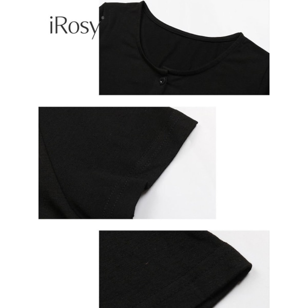 2023 Vår Sommar Kortärmad Midiklänning Elegant Knäppning Framsida Split Svarta Skjorta Klänningar black L
