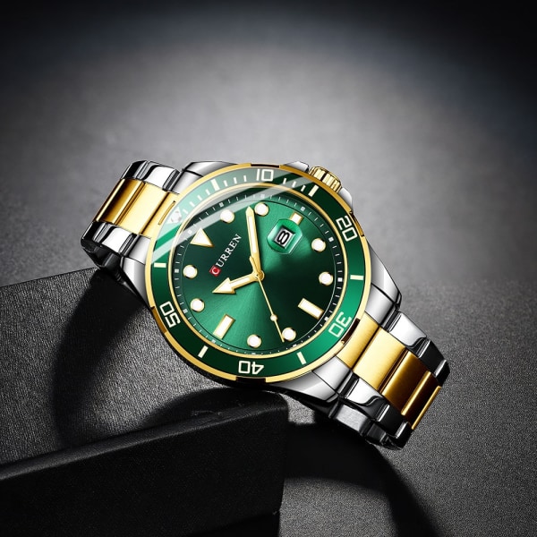 Relogio Masculino CURREN Toppmärke Lyxklocka Casual Watch i rostfritt stål Sport Vattentät Quartz Luminous Armbandsur gold green