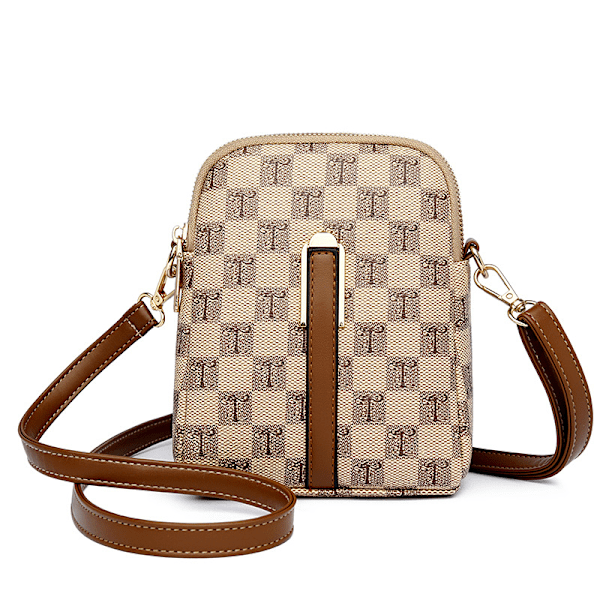 Texted liten väska dam 2024 sommar axel liten fyrkantig väska populär all-match crossbody mobiltelefon väska PlaidKhakis