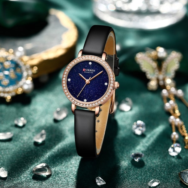 CURREN Dammode Koreansk Strass Quartz Klockor Kvinnlig Läder Vattentät Watch för Dam Klocka relógio feminino black blue