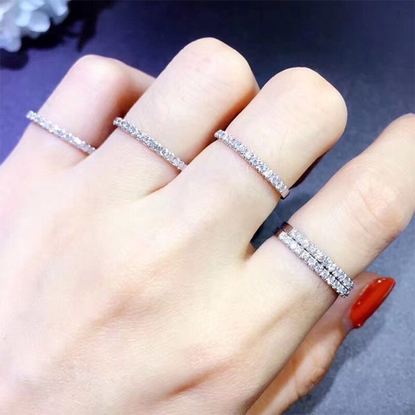 Med referenser 100 % original tibetanskt silver 2 mm staplingsbar ring högkvalitativa små strass Fashion Girl Studentsmycken 7