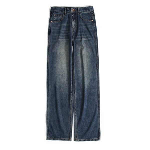 FINORD Höst vintage tvättade jeans med vida ben Dam koreanska Casual Baggy jeans Streetwear Hellängd Harajuku raka jeans Blue XL