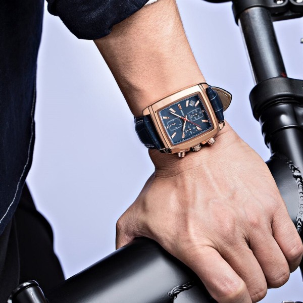 MEGIR Lyx Casual Mode Herr Kvarts Armbandsur Läderrem Vattentät Lysande Watch Chronograph 2028 BlackSilver
