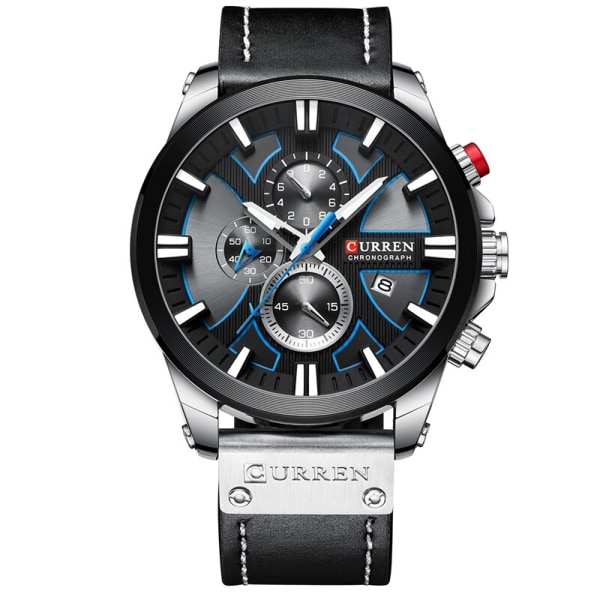 CURREN Watch för män Mode Sport Quartz Clock Top Lyxmärke Läder Militär Vattentät Dateklockor Relogio Masculino black silver black