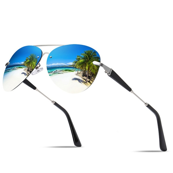 Lyxmärke Solglasögon Män Polarized Driving Coating Glasögon Metall Båglösa Solglasögon För Män Gafas De Sol Hombre SilveryBlue