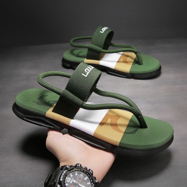 Sommar sandaler och tofflor för män Change Dual-Use Trend Edition Utomhus präglade texturmönster Casual Beach Shoes Flip-flops Army Green 43