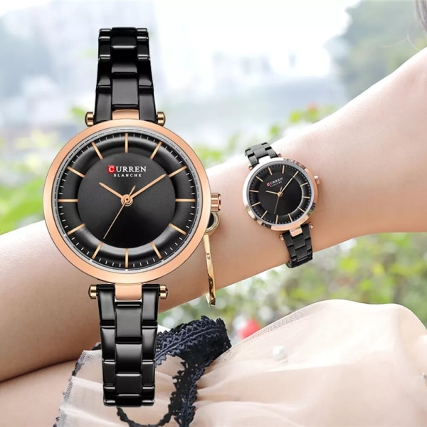 CURREN Märke Klassisk Enkel Watch Quartz Rostfritt Watch Dam Liten Men Elegant Damklocka Reloj Mujer black box